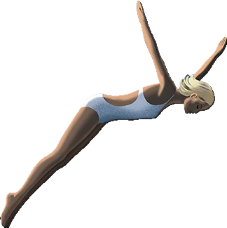 A woman in a white swimsuit dives from the bow