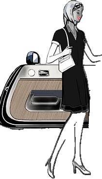 A woman in a black dress and headscarf opens the car door