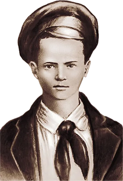 Retouched portrait of Pavel Morozov in a Pioneer tie, 1932