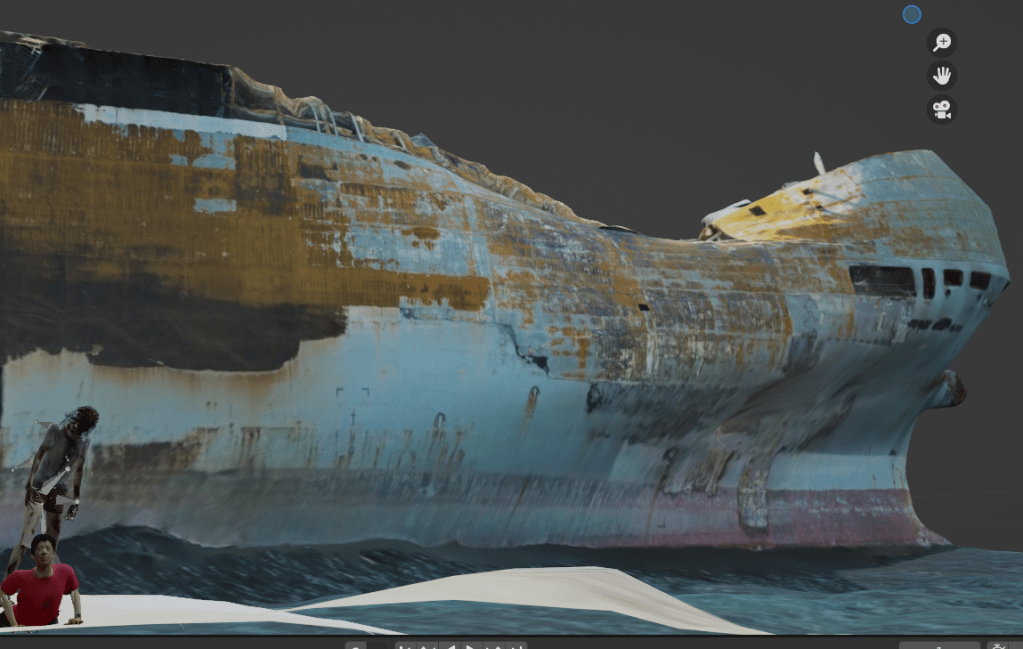 Scan of burned wreck of MV Diamond Highway - used as a asset of computer game, zombie. 2023 Bart Sakwerda