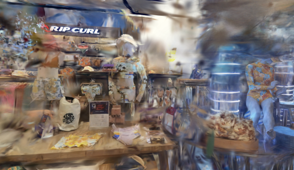 Rip curl retail stand in Bangkok mall: Paragon Siam, captured iwth gaussian splatt. 