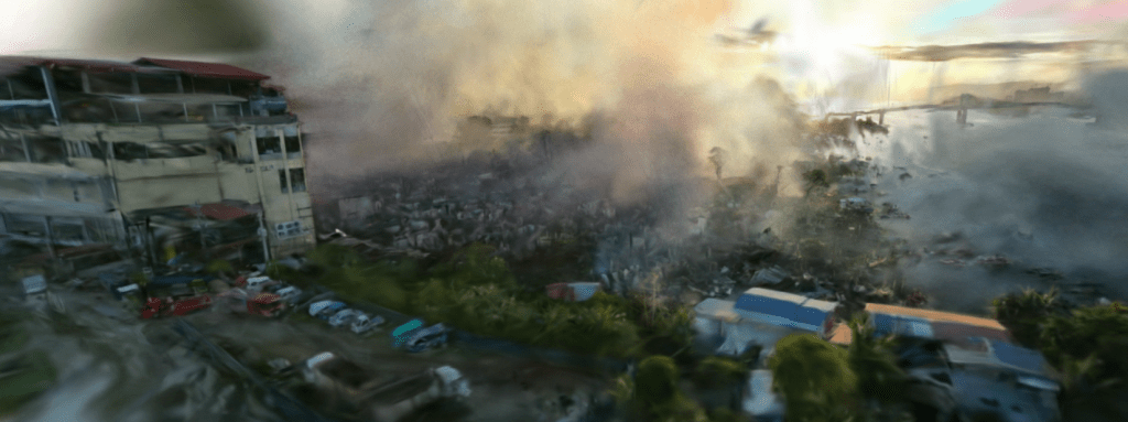 Gaussian Splatting, 3d represnetation of the fire in Pusok, Lapu LApu city. 

generated by Bartosz Sakwerda, surveyor specialist and foudner fo AERIAL DATA OPS, BUDOTS MEDIA PH. 

3d representation of fire with dynamic light conditions seen fro mth eorbital path.