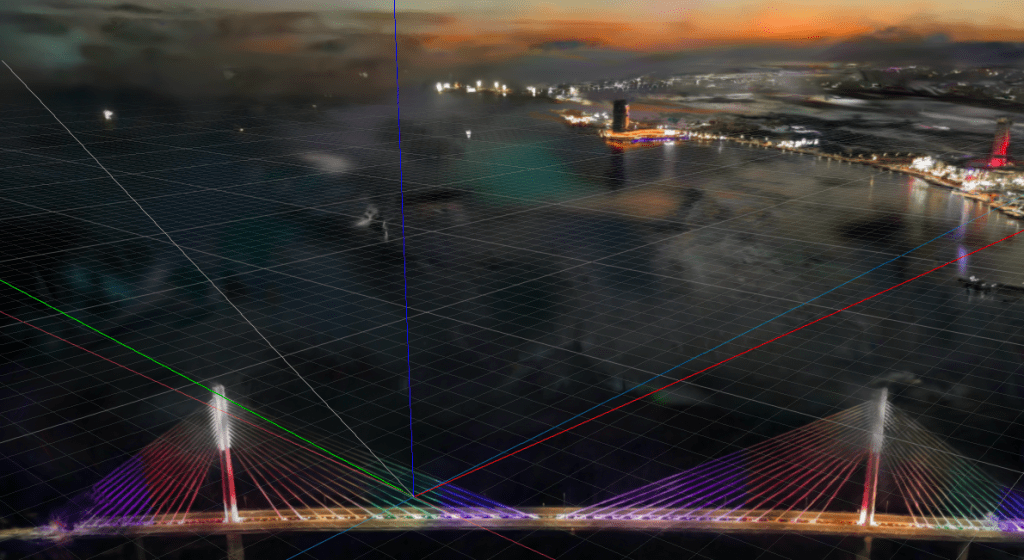 scan of CCLEX bridge, gaussain splatt that can be importd into architectural software providing context 